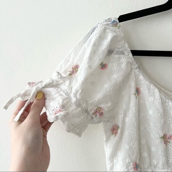 Lulu's Live In Sunshine White Floral Eyelet Lace Smocked Mini Dress - Picture 5 of 7